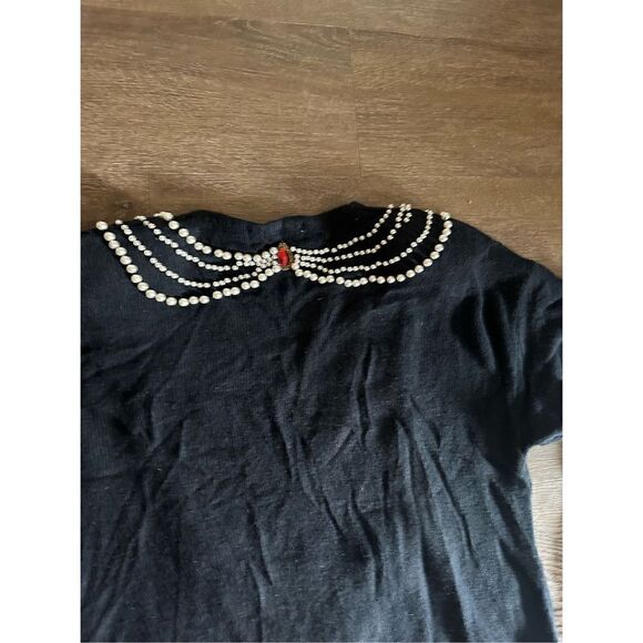 Vtg 90s Outlander Women’s Black Angora Rabbit Hair and Silk Blend Jewels Beads L - Picture 8 of 11